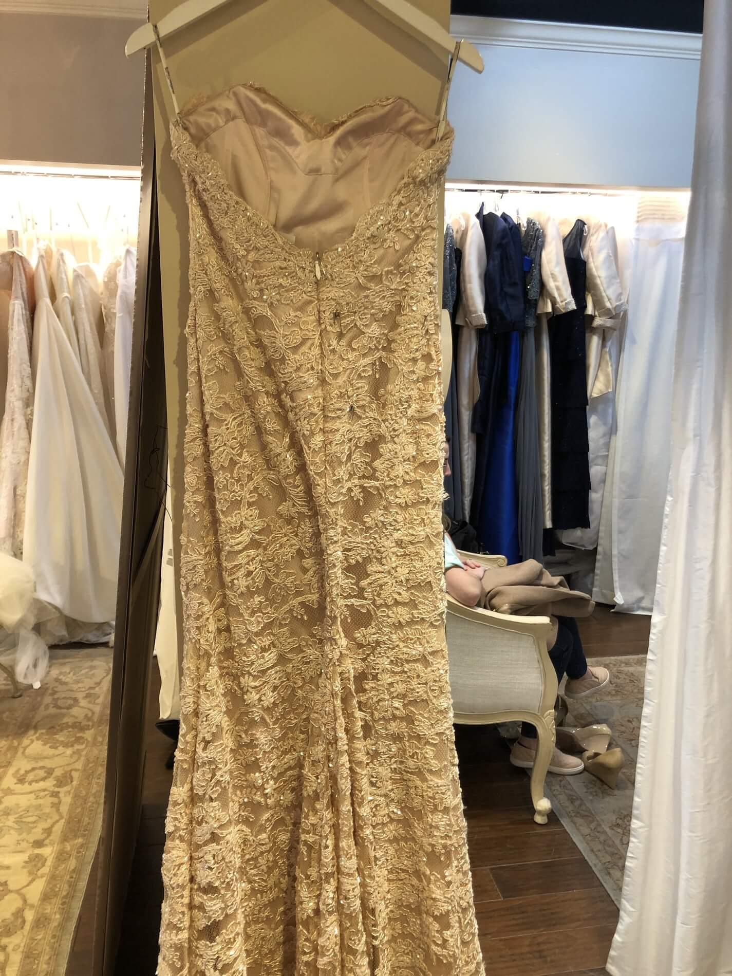 Olia Zavozina Size 6 Strapless Lace Gold Ball Gown on Queenly