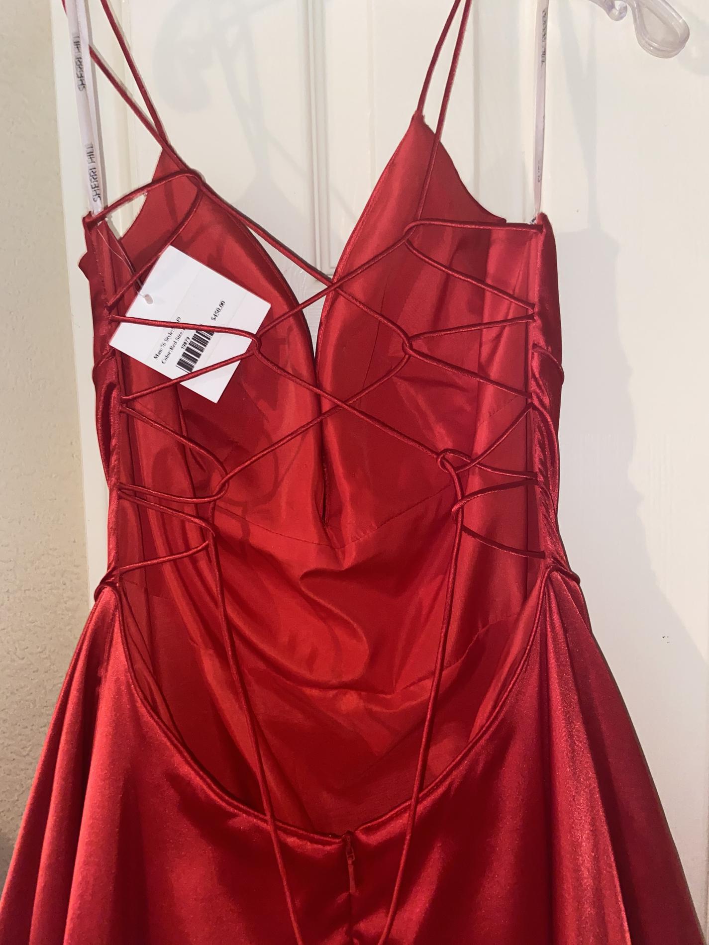 Sherri Hill Size 12 Prom Plunge Satin Burgundy Red Ball Gown on Queenly