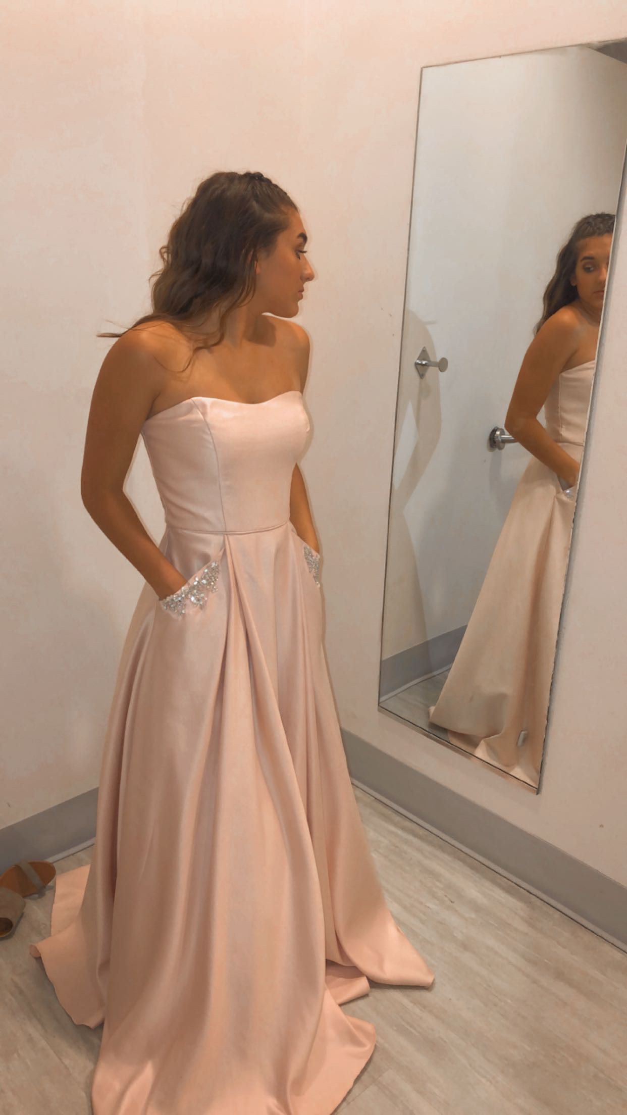 Size 4 Strapless Pink Ball Gown on Queenly
