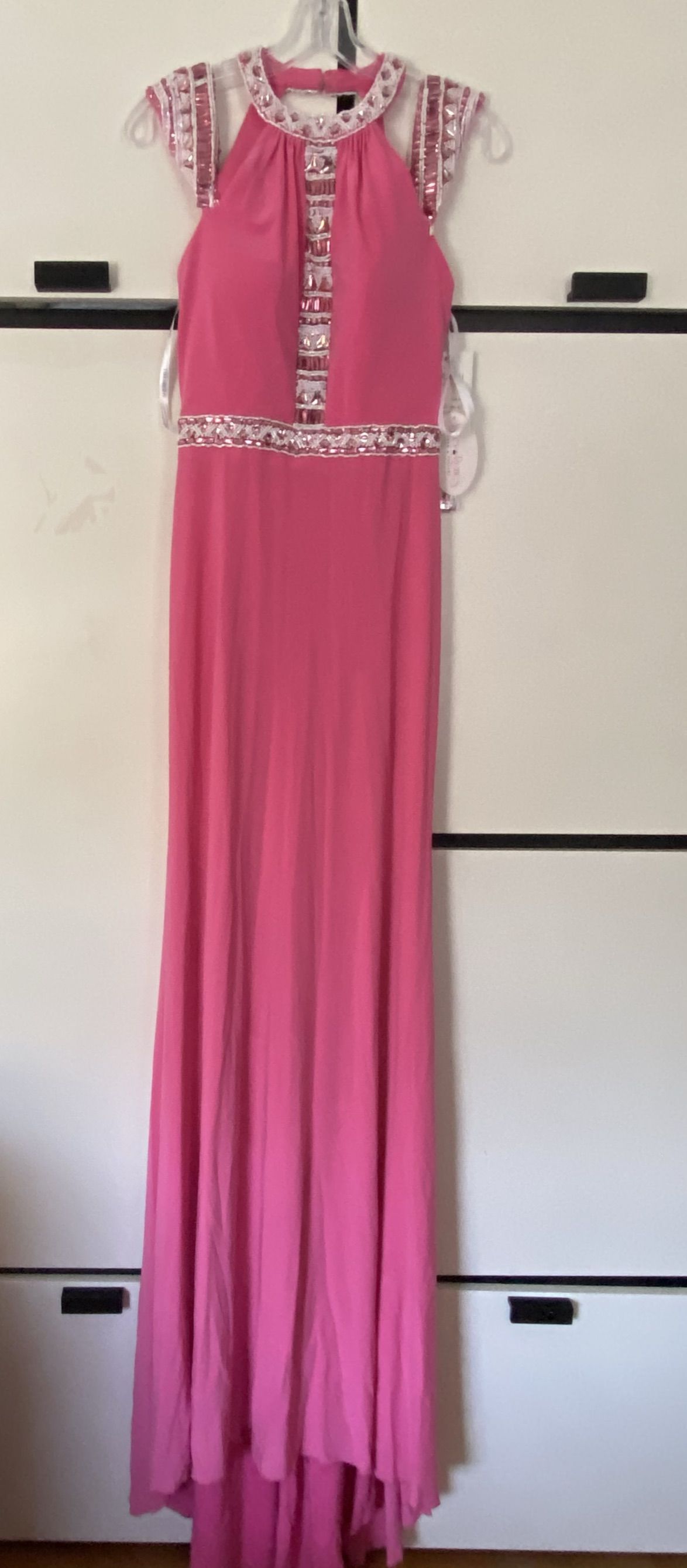 Style 96258 Sherri Hill Size 2 Prom Halter Sequined Light Pink Floor Length Maxi on Queenly