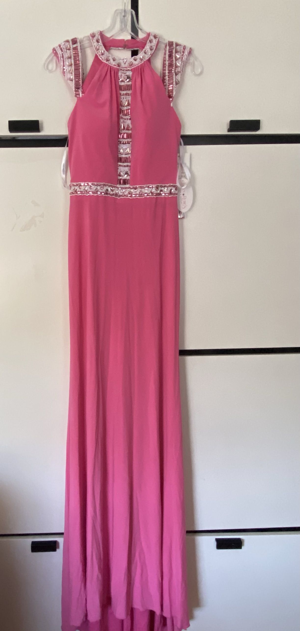 Style 96258 Sherri Hill Size 2 Prom Halter Sequined Light Pink Floor Length Maxi on Queenly