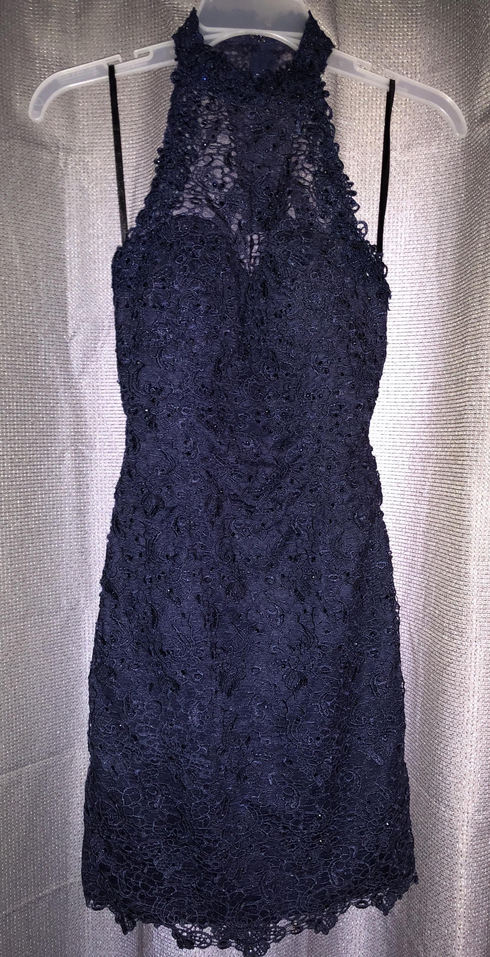 Alyce Paris Size 00 Halter Navy Blue Cocktail Dress on Queenly