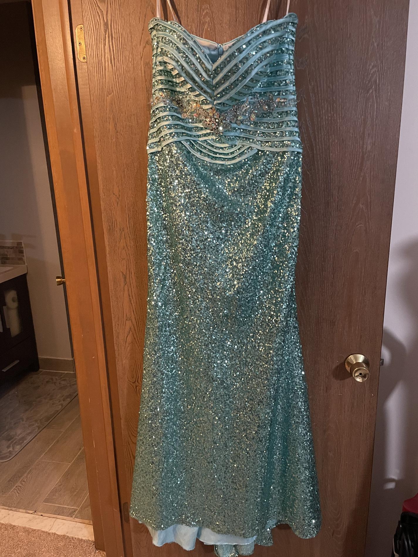 Size 12 Prom Sequined Blue Mermaid Dress on Queenly