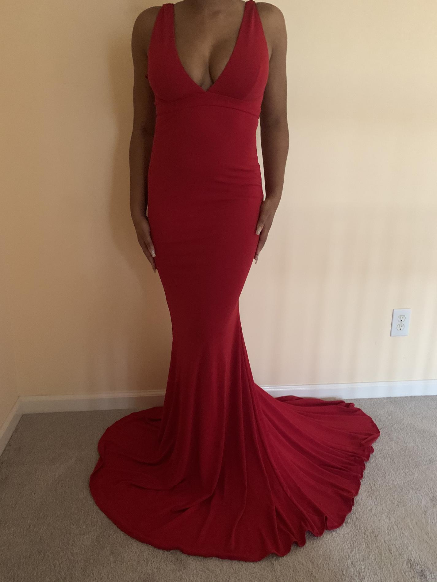 Size 4 Prom Plunge Red Dress With Train on Queenly