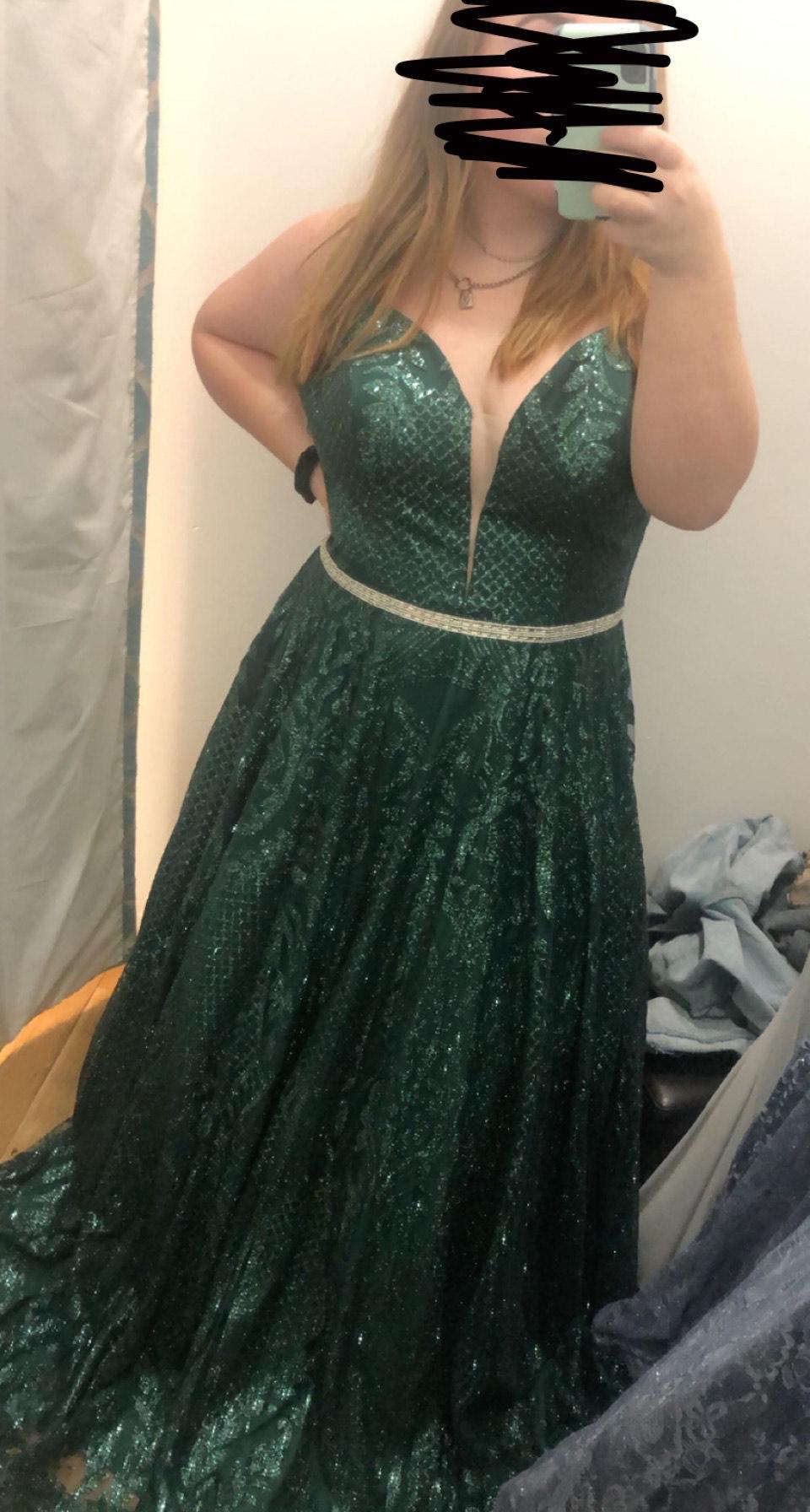 Plus Size 16 Prom Plunge Emerald Green Floor Length Maxi on Queenly
