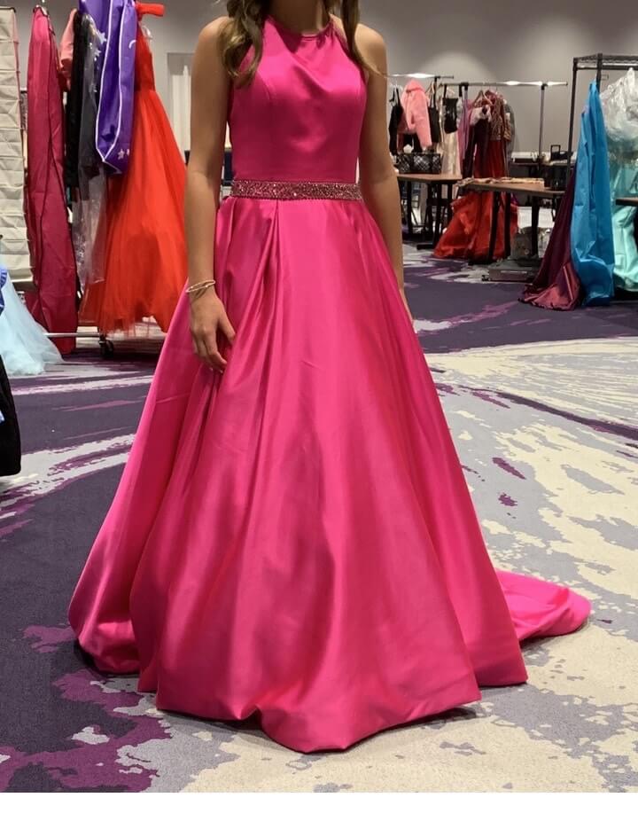 Sherri Hill Size 0 Prom Halter Satin Hot Pink Ball Gown on Queenly