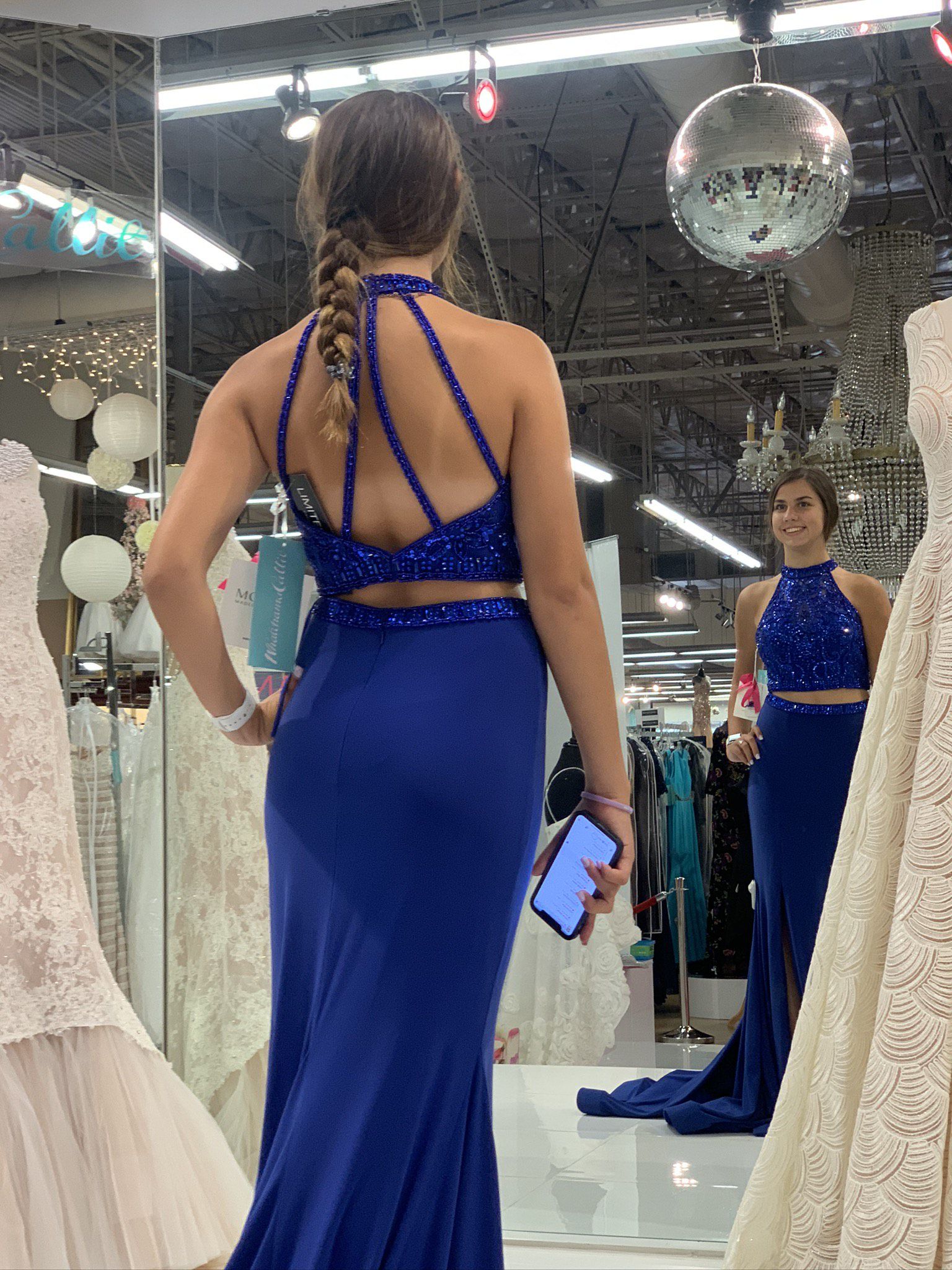 MoriLee Size 4 Prom High Neck Sequined Royal Blue Side Slit Dress on Queenly
