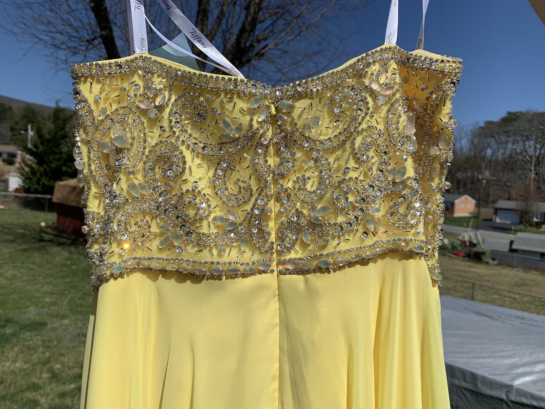Tiffany Designs Size 14 Prom Strapless Yellow Floor Length Maxi on Queenly