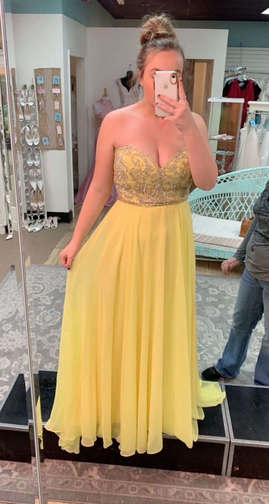 Tiffany Designs Size 14 Prom Strapless Yellow Floor Length Maxi on Queenly