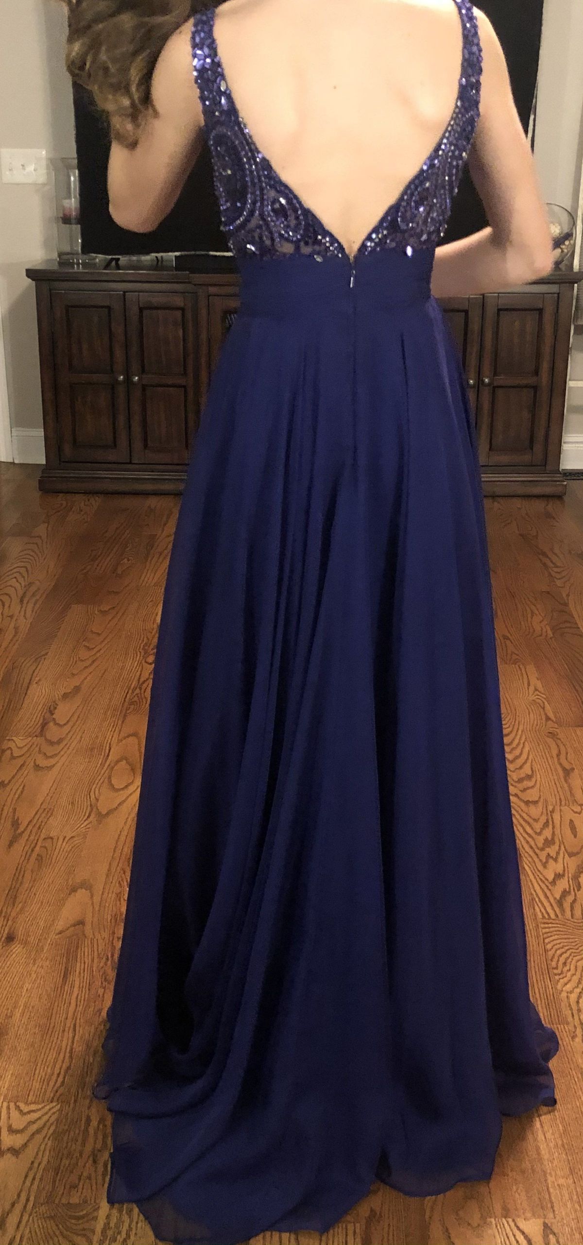Size 00 Prom Navy Multicolor Floor Length Maxi on Queenly