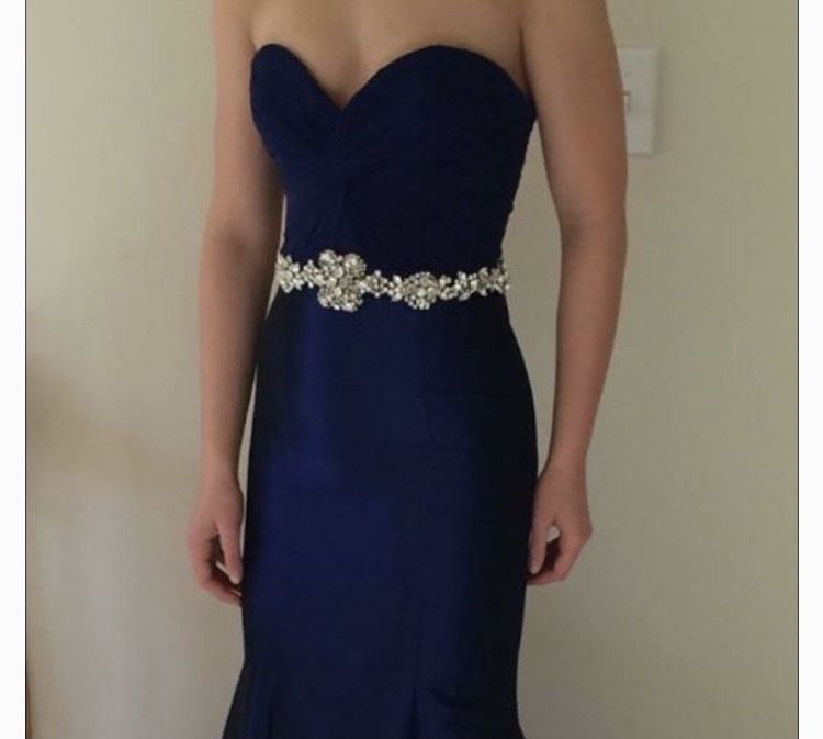 Jovani Size 4 Prom Satin Navy Blue Mermaid Dress on Queenly