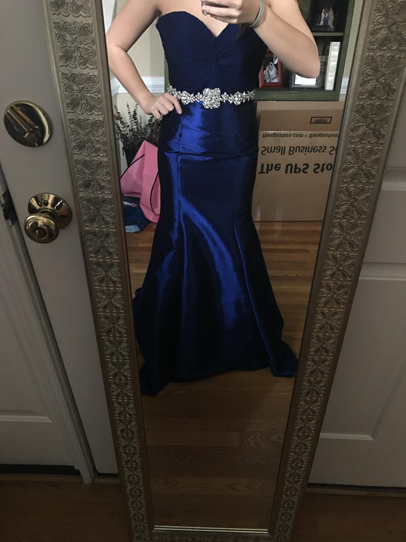 Jovani Size 4 Prom Satin Navy Blue Mermaid Dress on Queenly