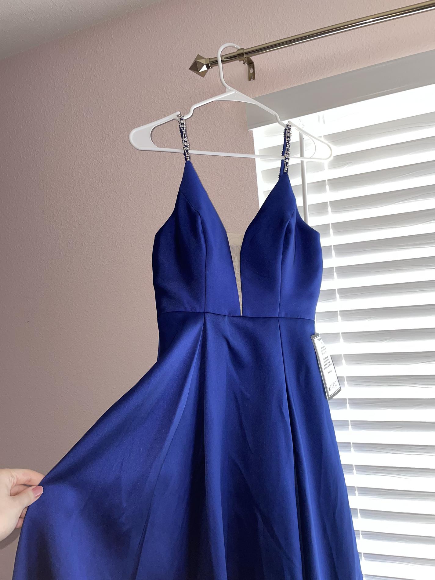 Size 6 Satin Navy Blue A-line Dress on Queenly