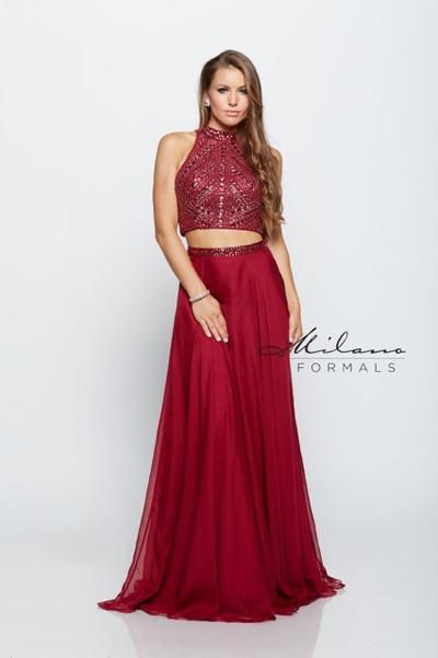 Style E1278 Milano Formals Size 0 Prom Burgundy Red Floor Length Maxi on Queenly