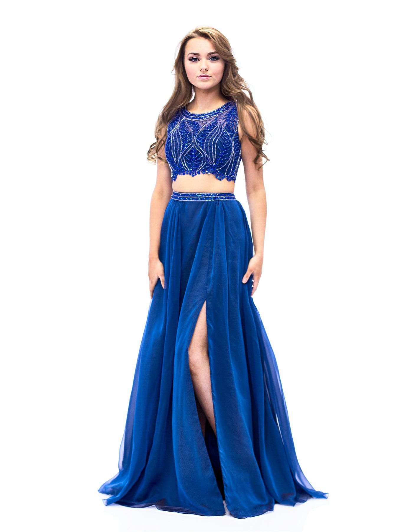 Style E1958 Milano Formals Size 0 Prom Royal Blue Side Slit Dress on Queenly