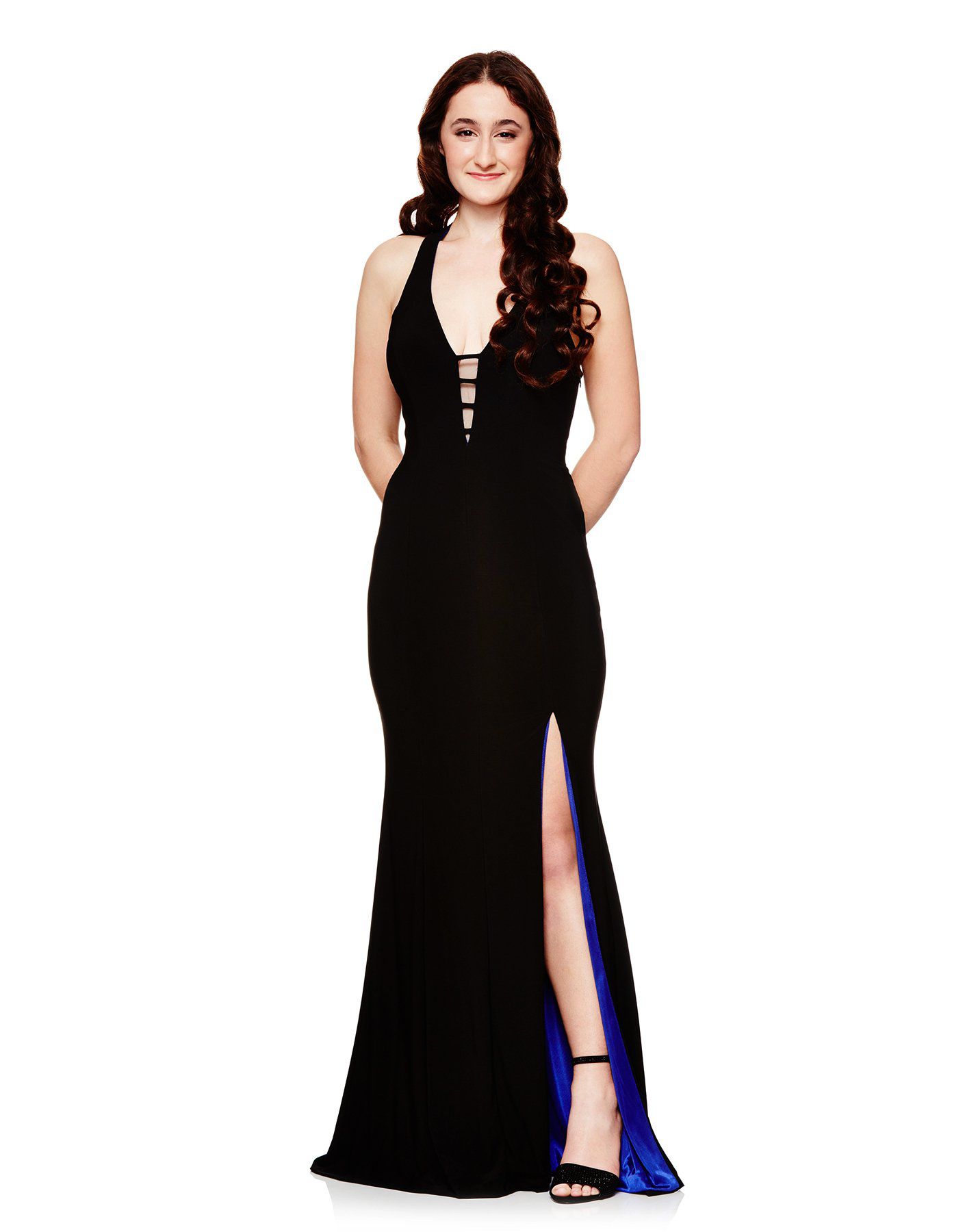 Style A17349 Betsy and Adam Size 6 Prom Black  Side Slit Dress on Queenly