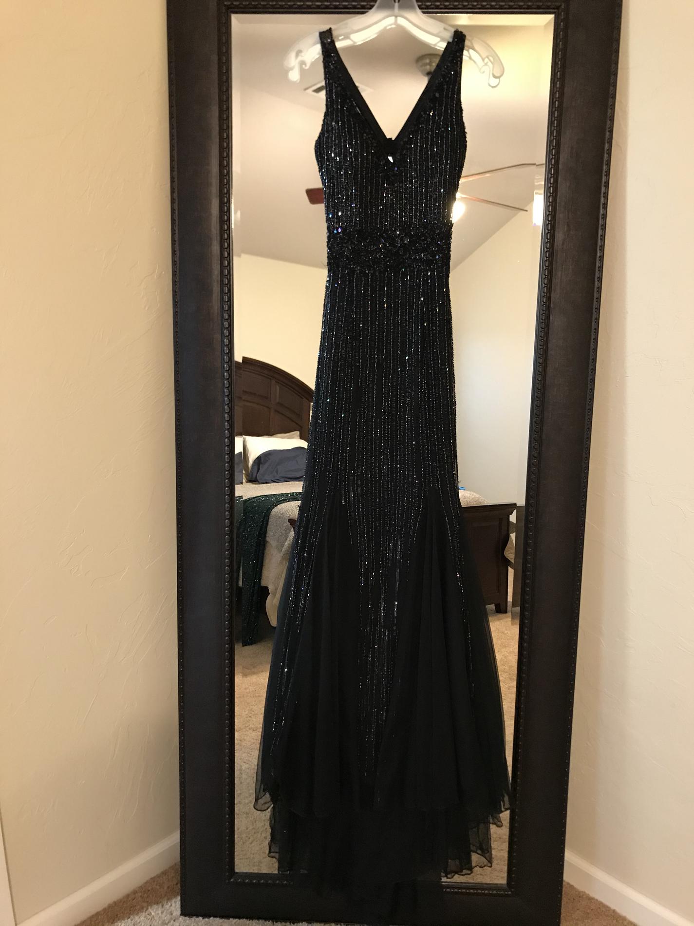 Primavera Size 00 Prom Plunge Sequined Black Mermaid Dress on Queenly