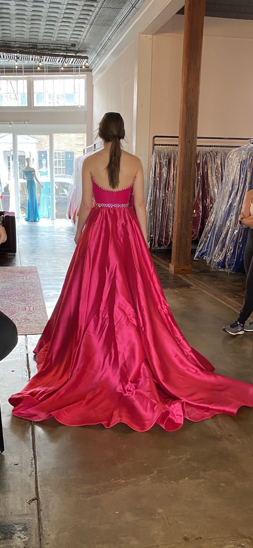 Jovani couture Size 4 Prom Strapless Velvet Hot Pink Ball Gown on Queenly