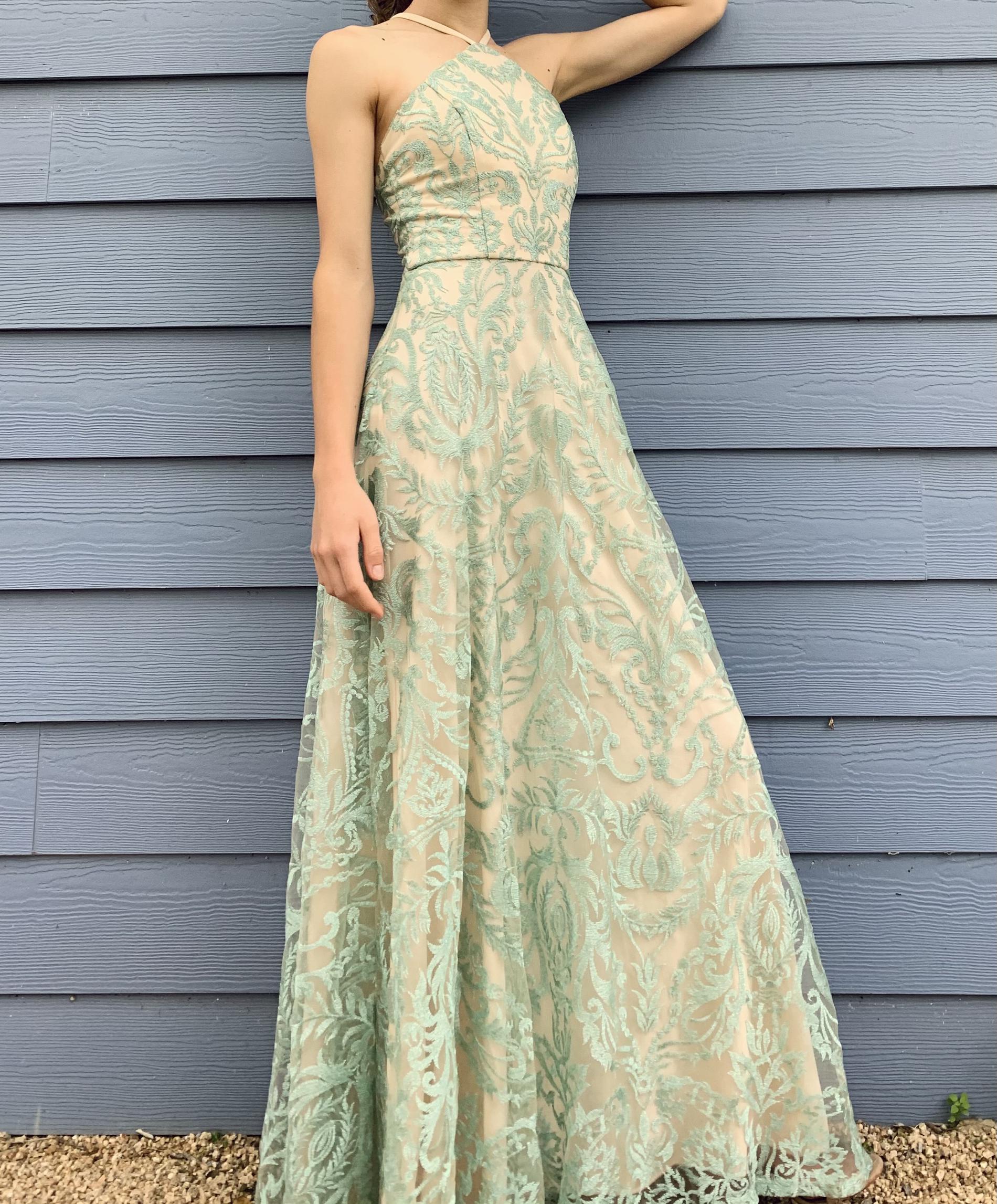 Size 0 Prom Halter Light Green A-line Dress on Queenly