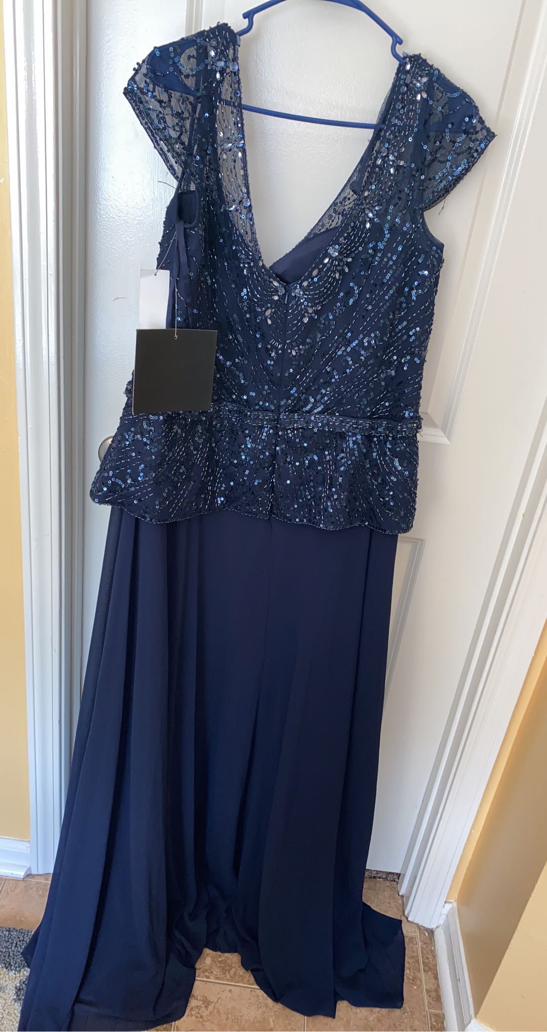 Plus Size 16 Wedding Guest Navy Blue A-line Dress on Queenly