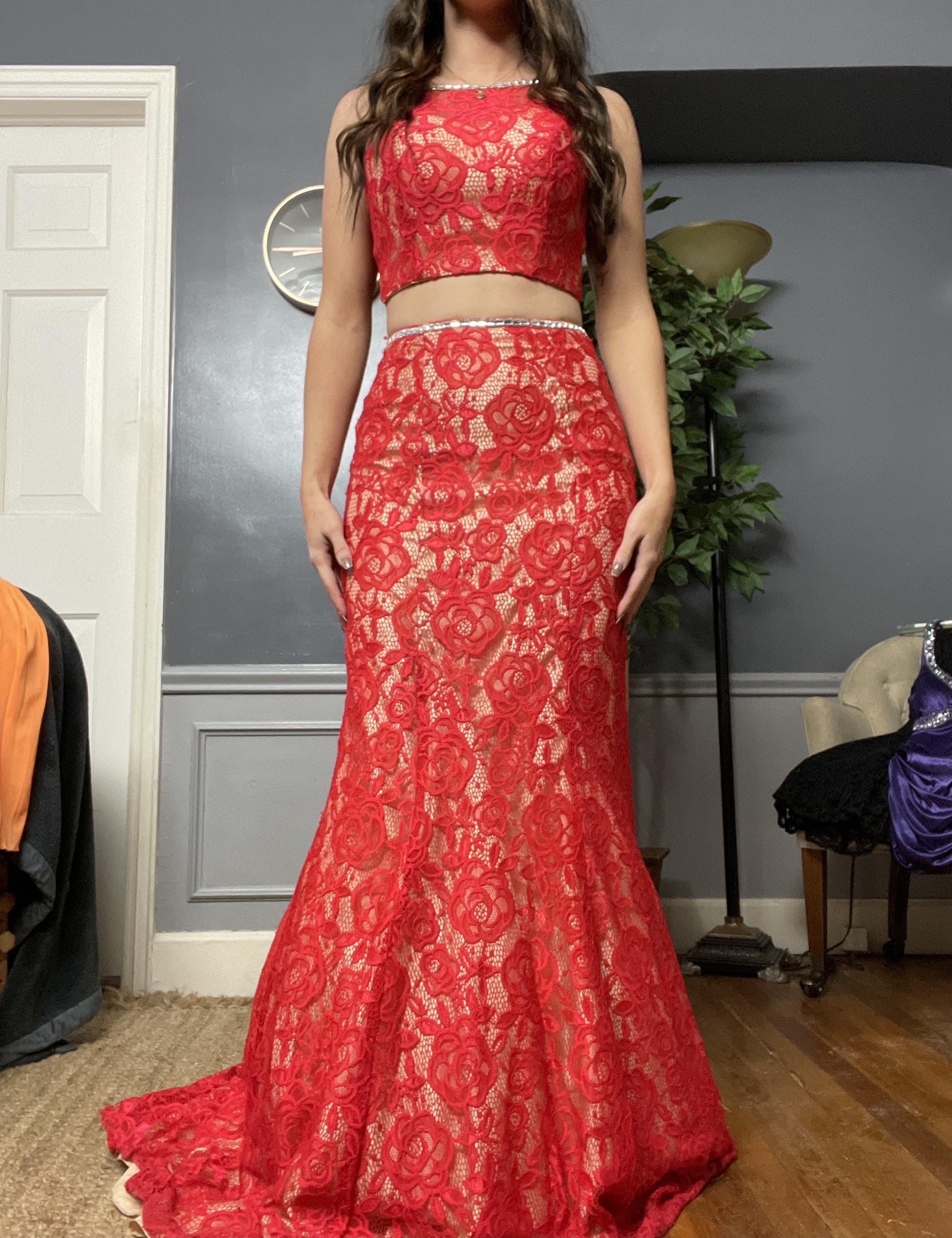 Tiffany Designs Size 2 Lace Red Mermaid Dress on Queenly