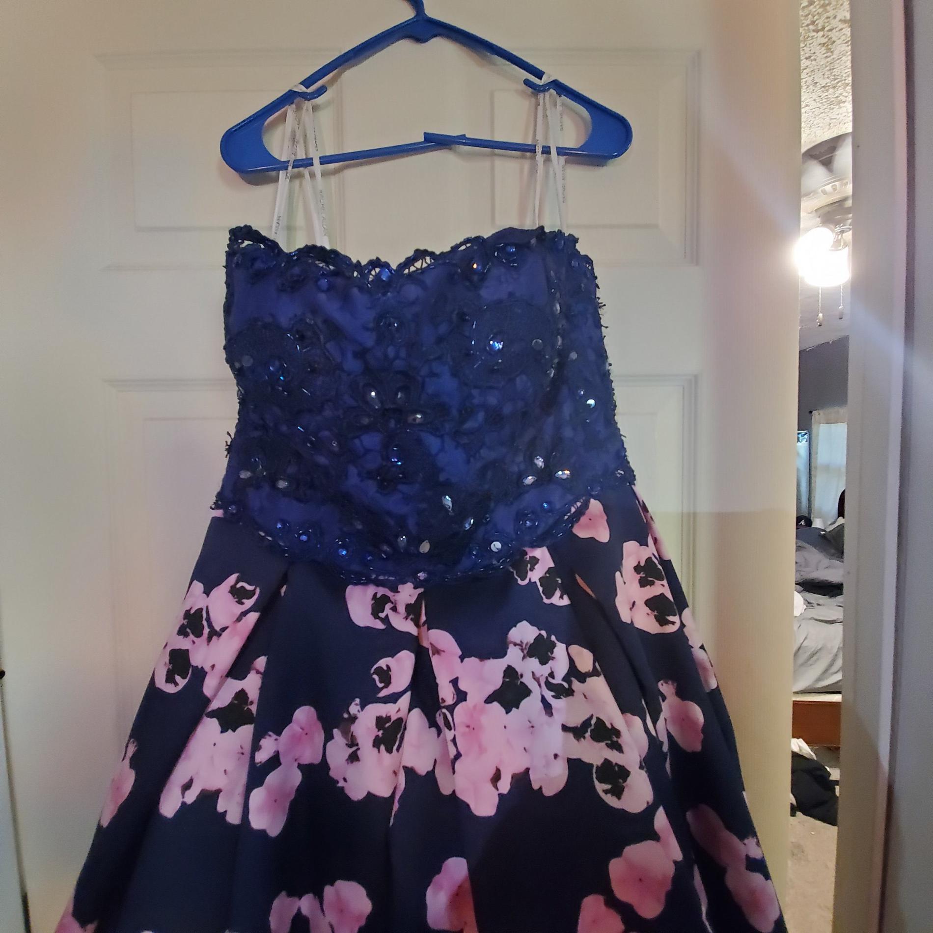 Size 14 Prom Strapless Floral Multicolor Ball Gown on Queenly