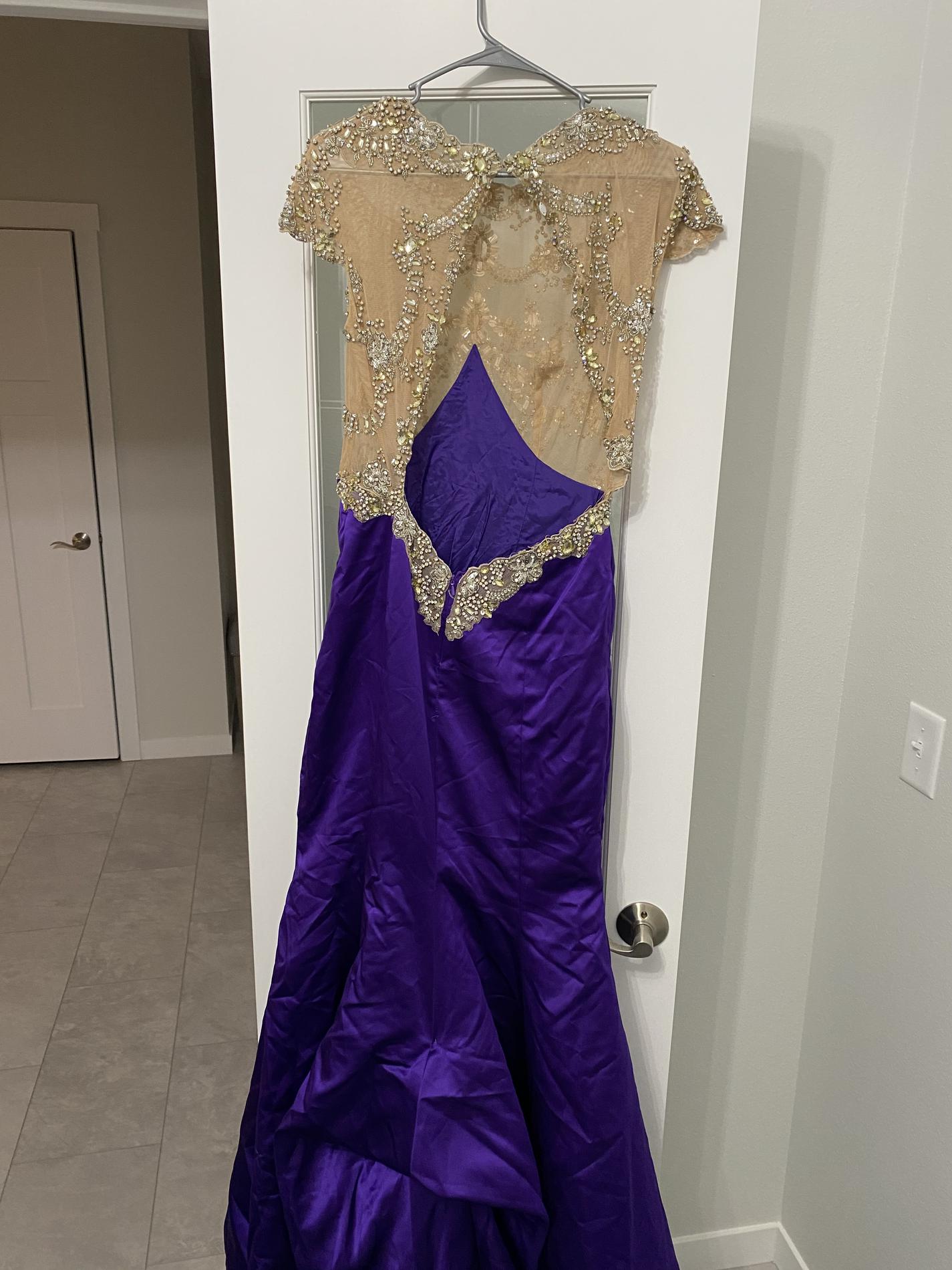 Size 6 Prom Cap Sleeve Satin Purple Mermaid Dress on Queenly