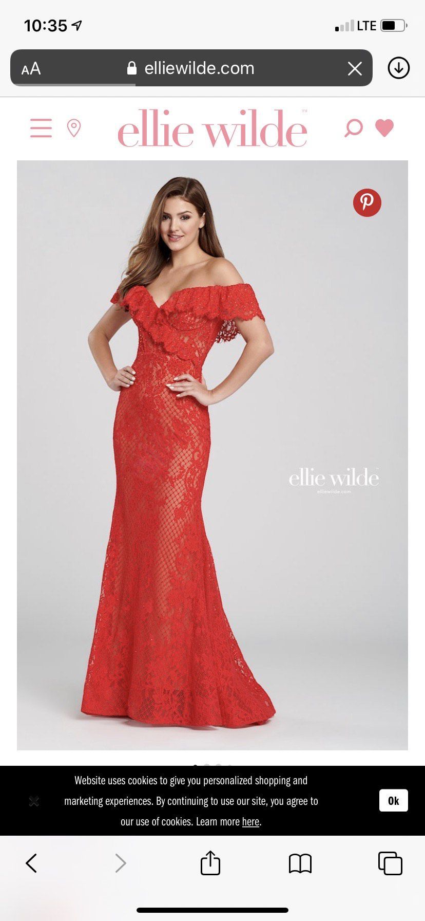 Style EW120089 Ellie Wilde Size 10 Off The Shoulder Lace Red Mermaid Dress on Queenly