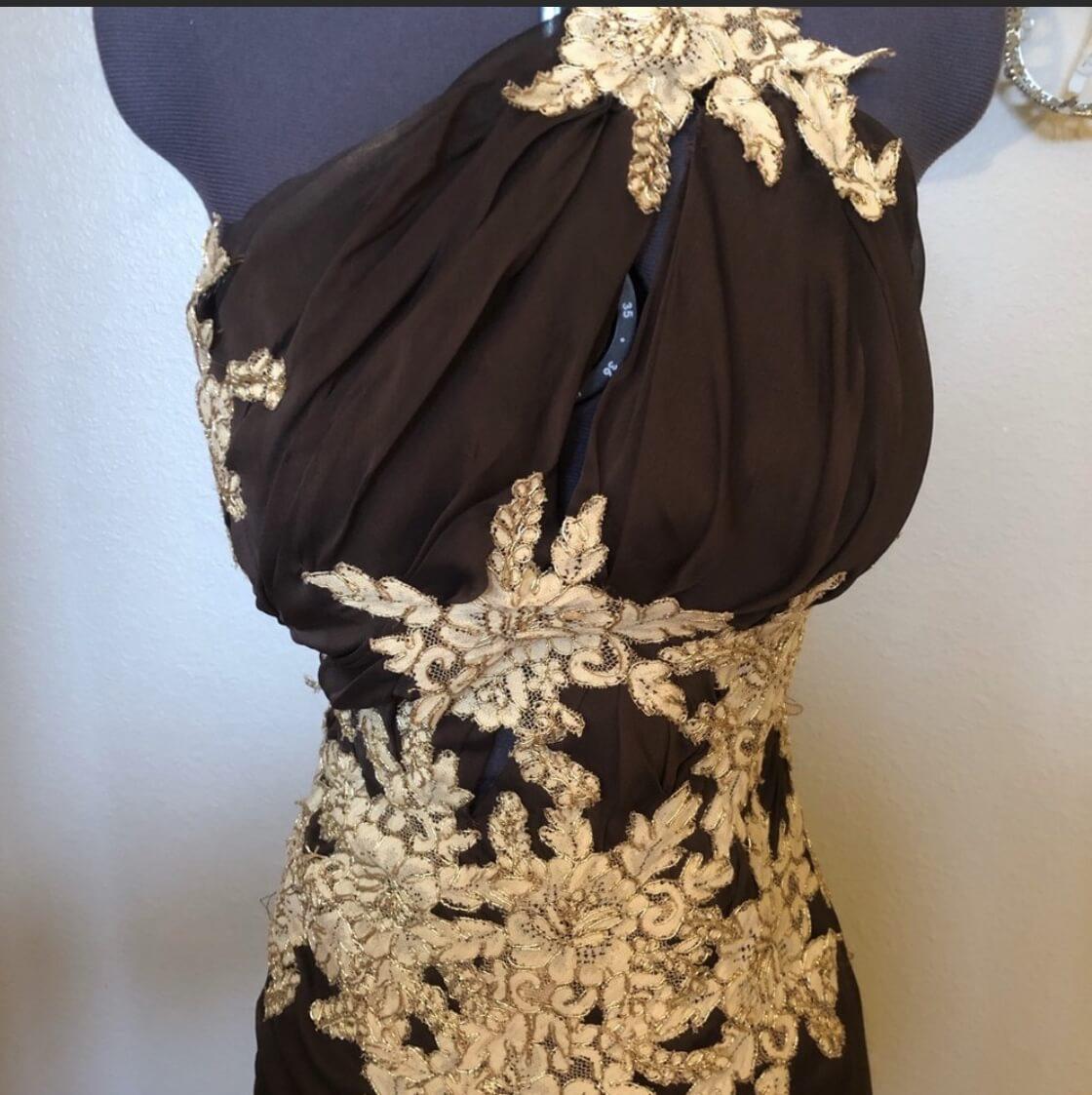 Juan Carlos Size 00 Prom One Shoulder Gold Side Slit Dress on Queenly
