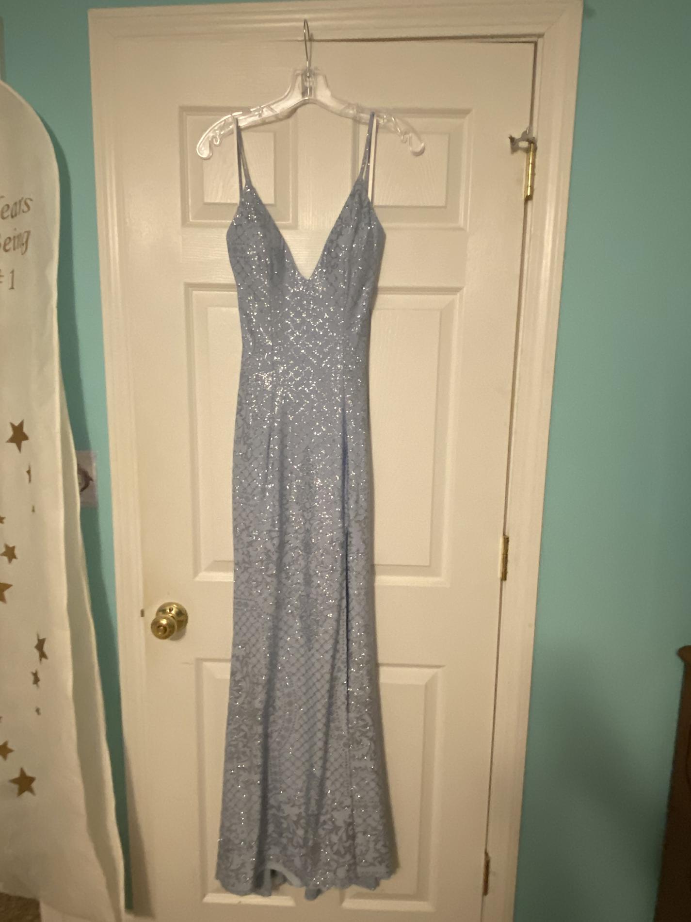 Jovani Size 4 Prom Sequined Light Blue Side Slit Dress on Queenly