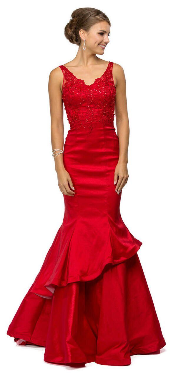 Size 0 Pageant Lace Red Mermaid Dress on Queenly