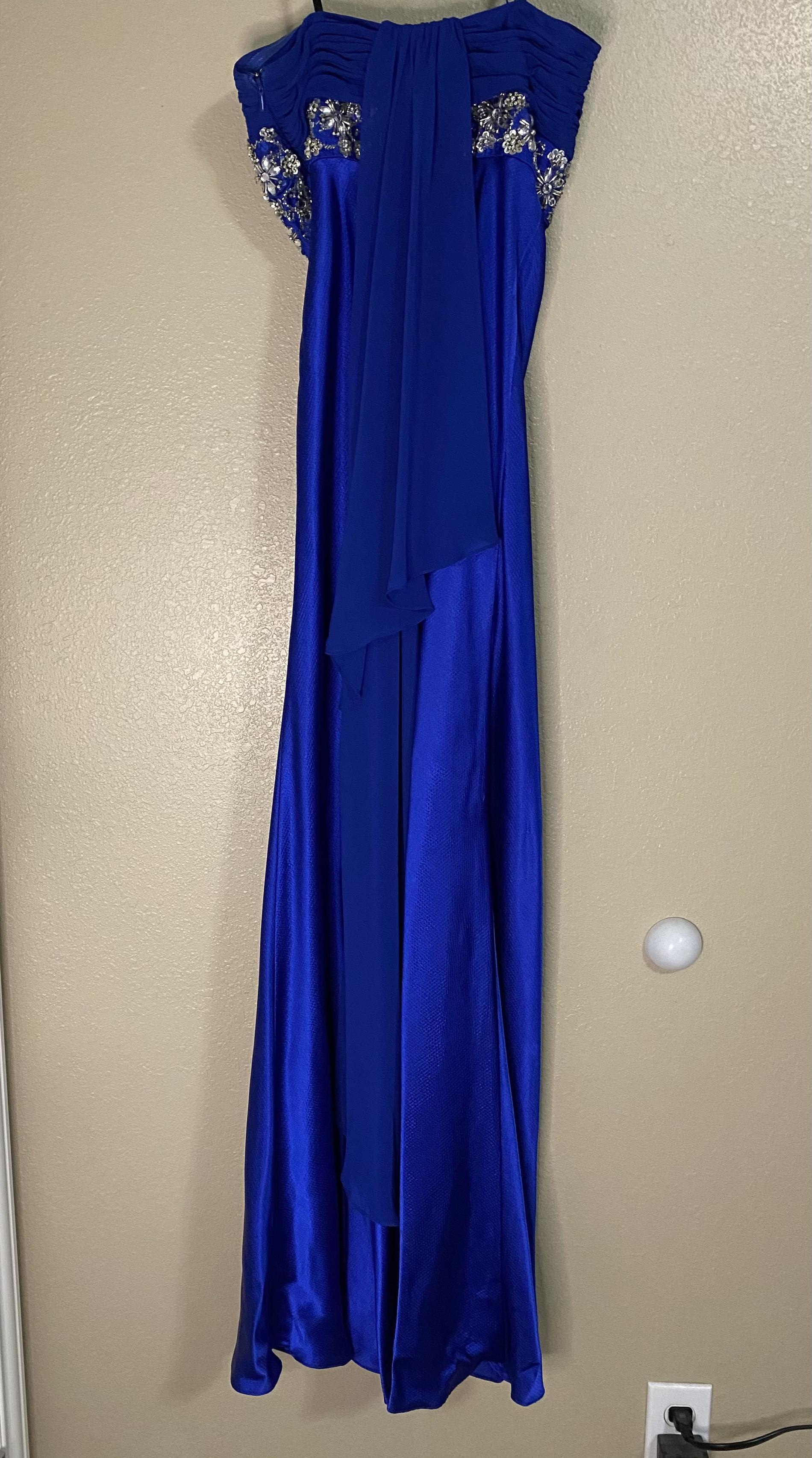 B. Darlin Size 2 Prom Strapless Satin Royal Blue Dress With Train on Queenly