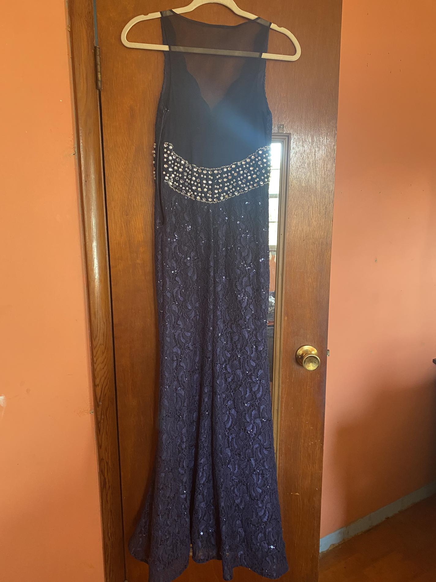 Size 2 Prom High Neck Lace Navy Blue Mermaid Dress on Queenly