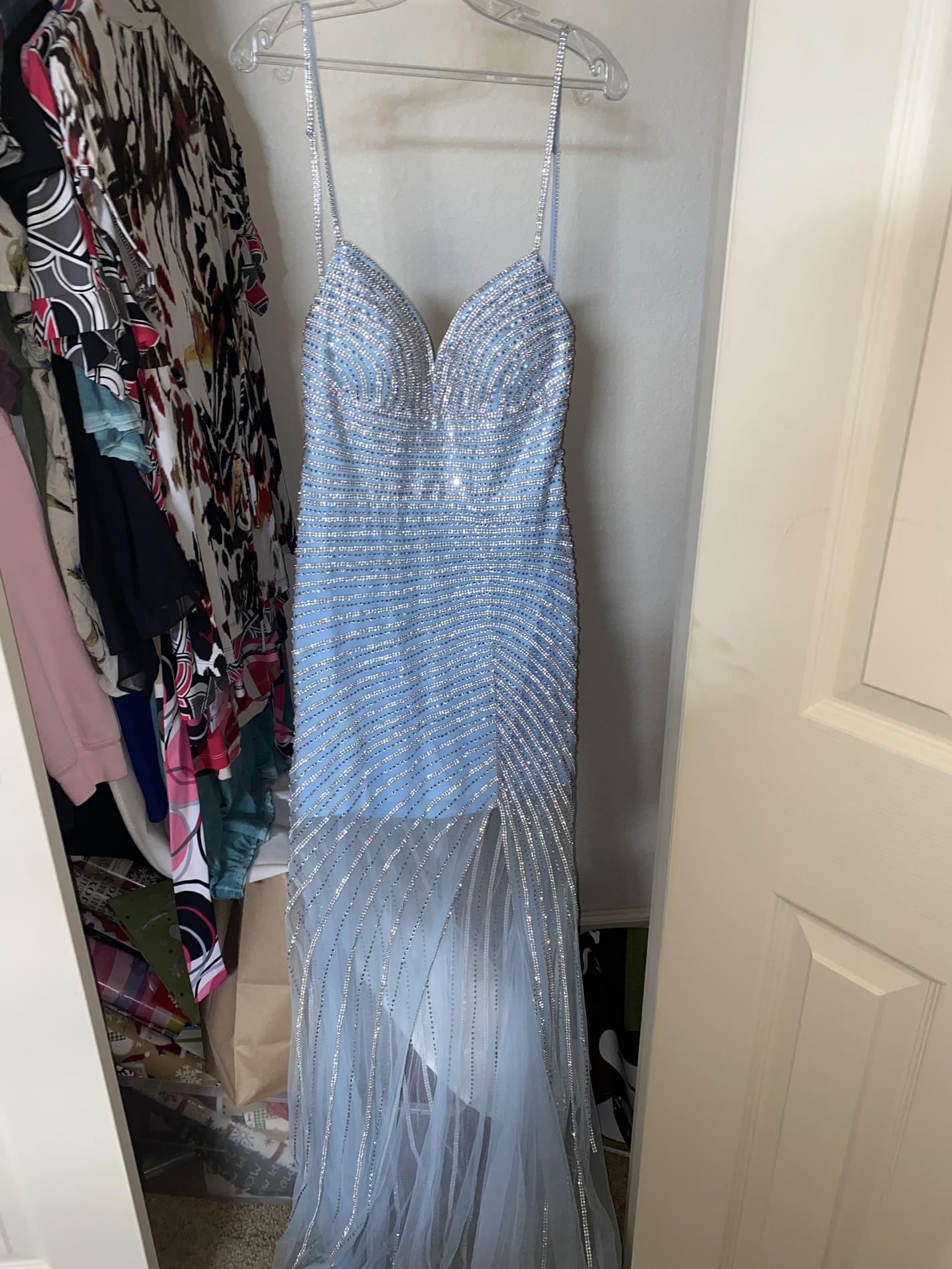 Jovani Light Blue Size 4 Sheer Prom Straight Dress on Queenly