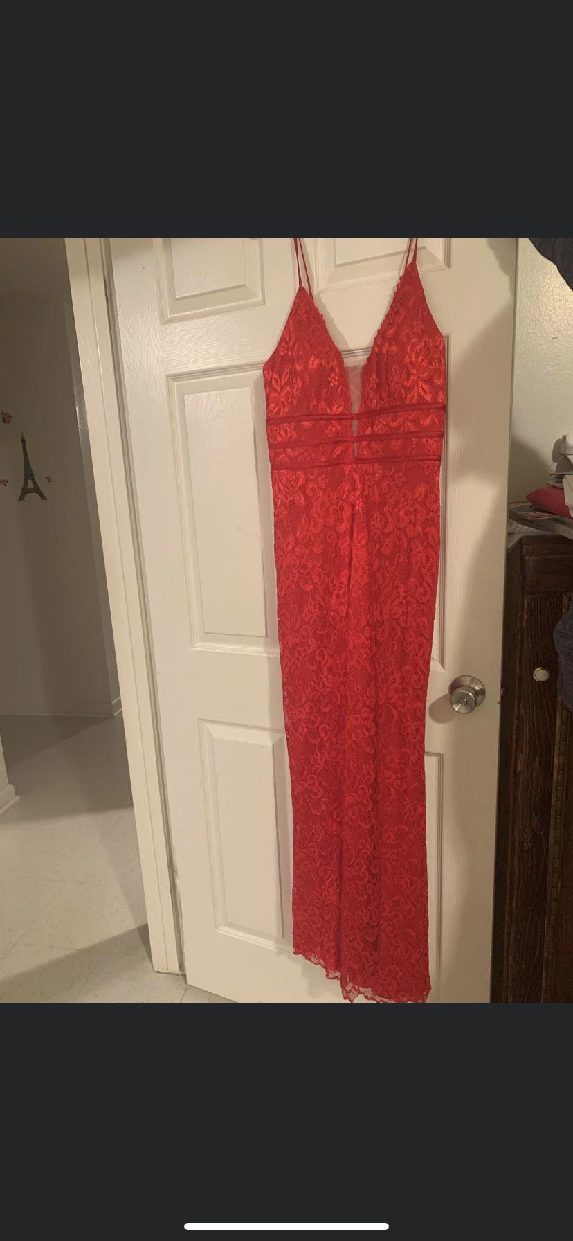 Size 10 Prom Plunge Red Floor Length Maxi on Queenly