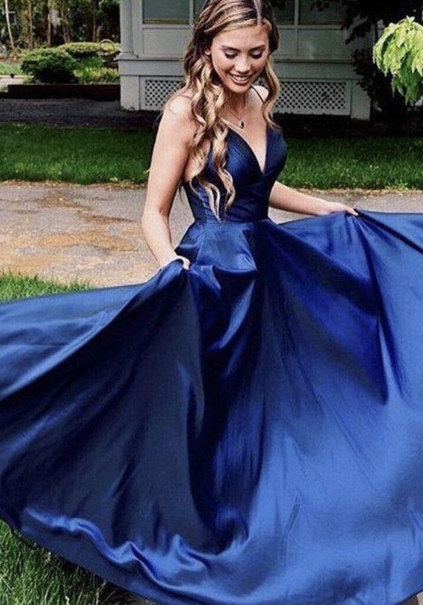 Charming Royal Blue Satin Spaghetti Straps Prom Dresses with Side Slit –  Musebridals