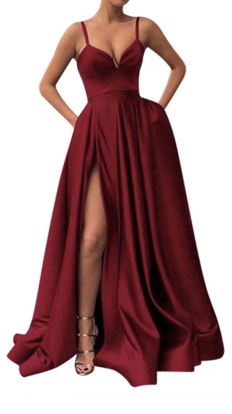 Size 00 Prom Plunge Burgundy Red Side Slit Dress on Queenly