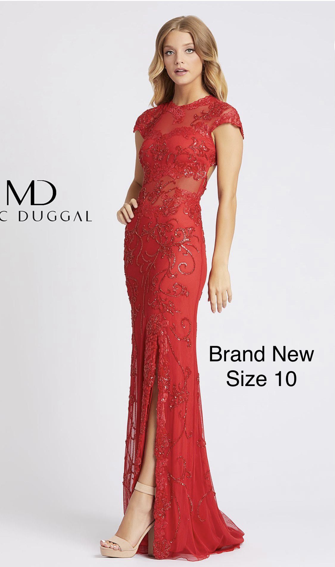 Mac Duggal Size 10 Prom High Neck Red Floor Length Maxi on Queenly