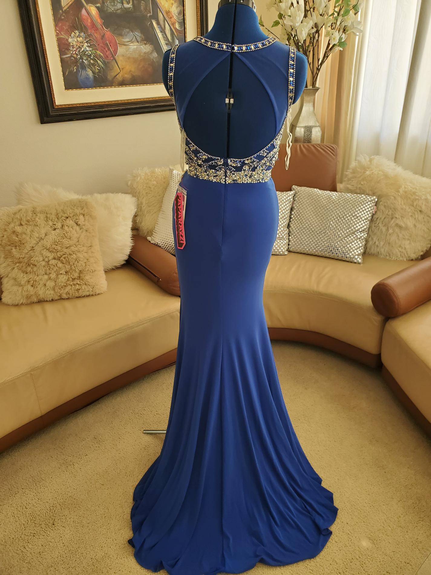 MoriLee Size 2 Prom Sequined Blue Side Slit Dress on Queenly