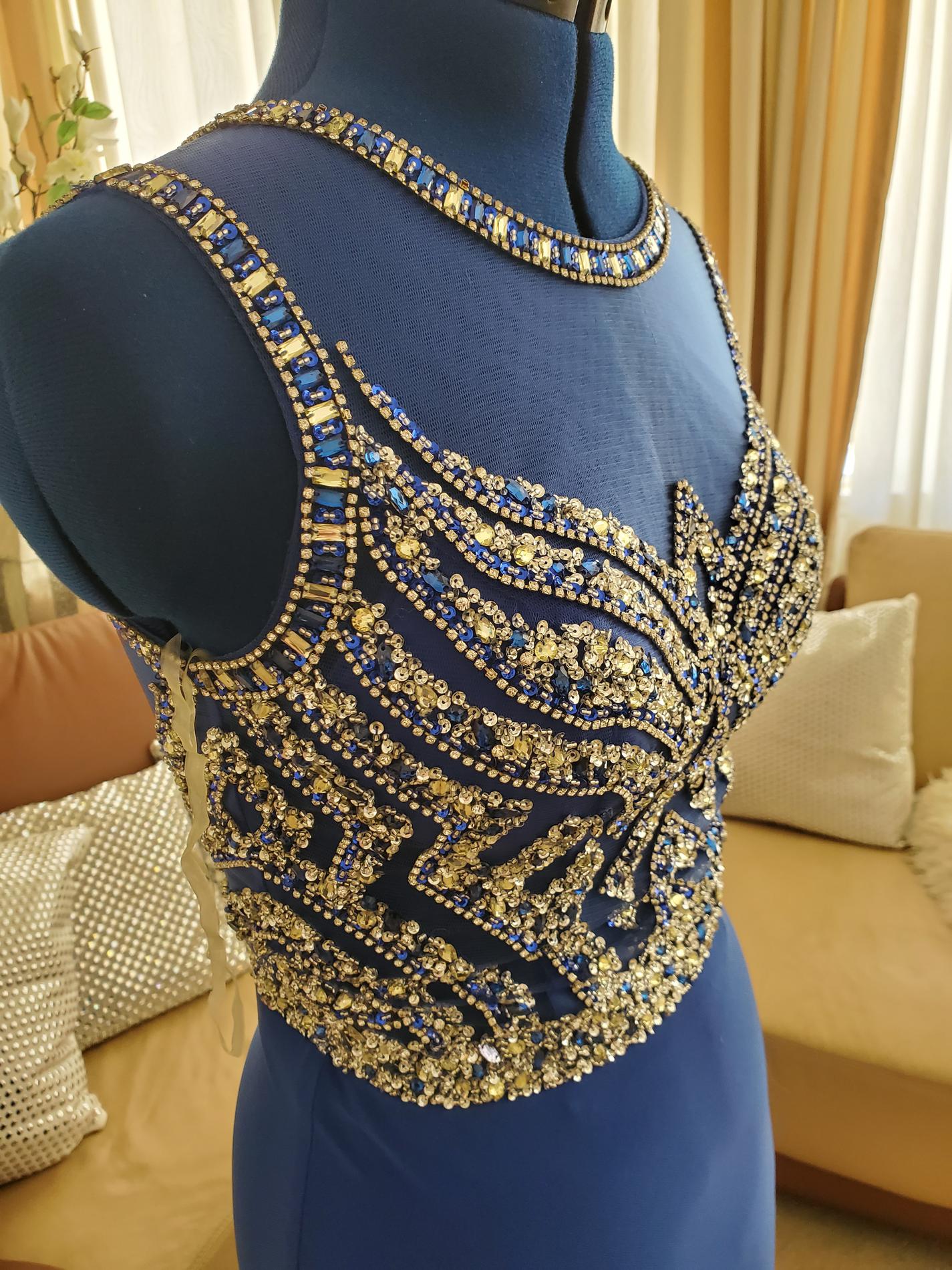 MoriLee Size 2 Prom Sequined Blue Side Slit Dress on Queenly