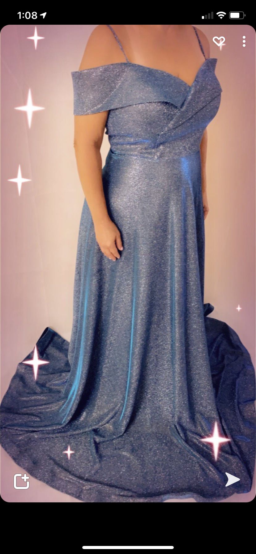 Size 12 Prom Off The Shoulder Blue Floor Length Maxi on Queenly