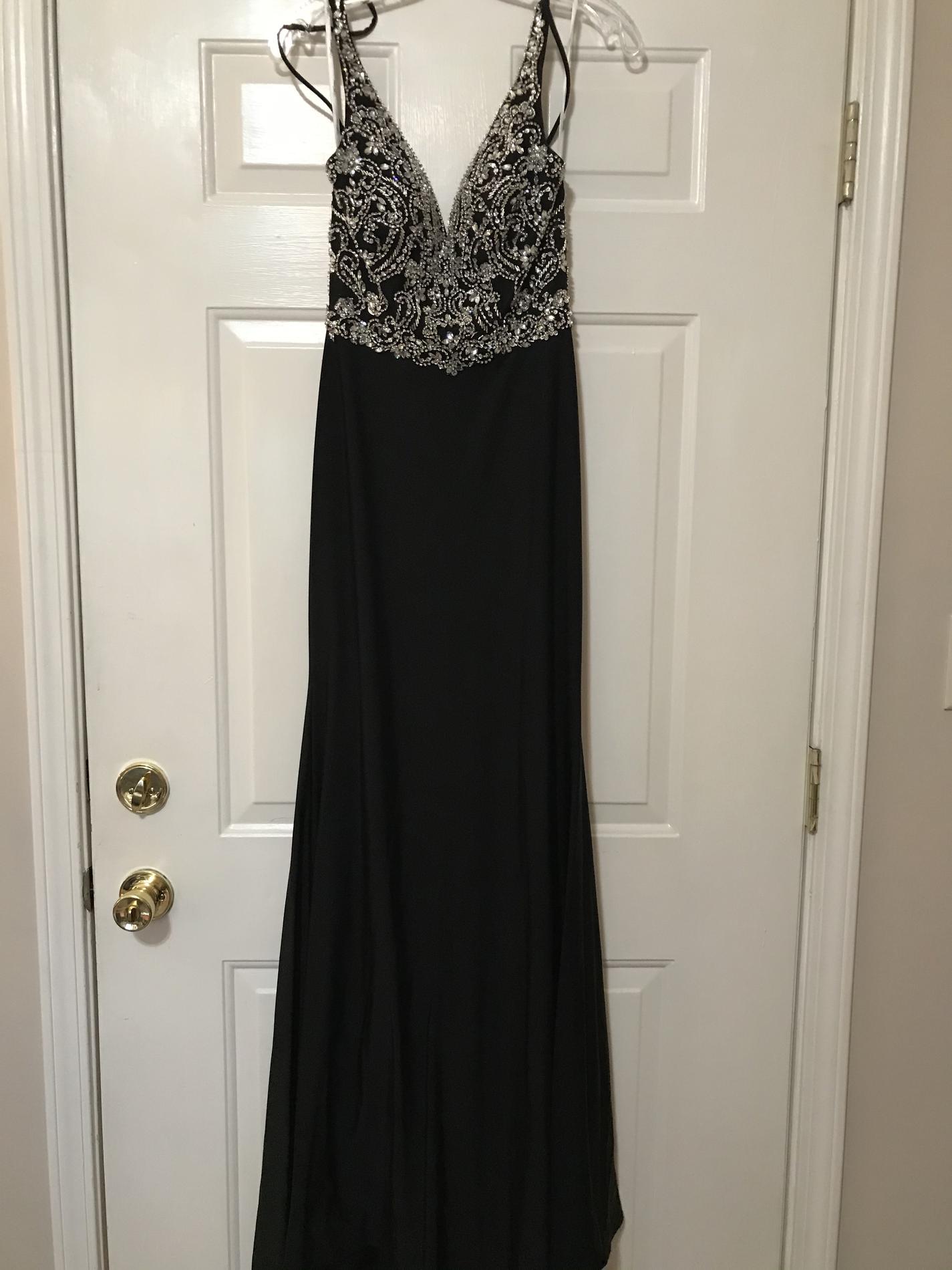 Tiffany Designs Black Size 2 Beaded Top Train Prom Straight Dress on Queenly