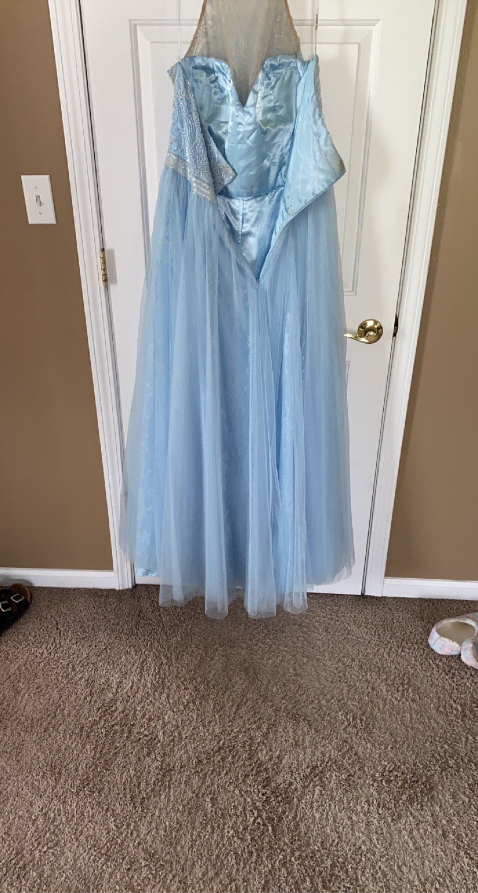 Sherri Hill Plus Size 18 Prom High Neck Light Blue Ball Gown on Queenly