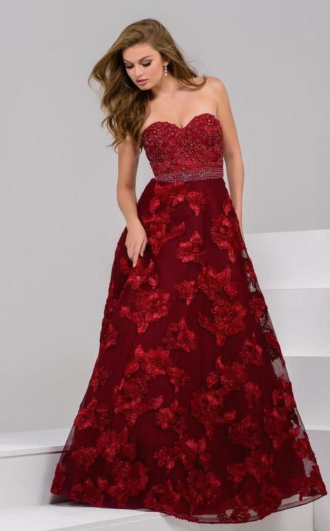 Jovani Size 8 Prom Strapless Sequined Red A-line Dress on Queenly