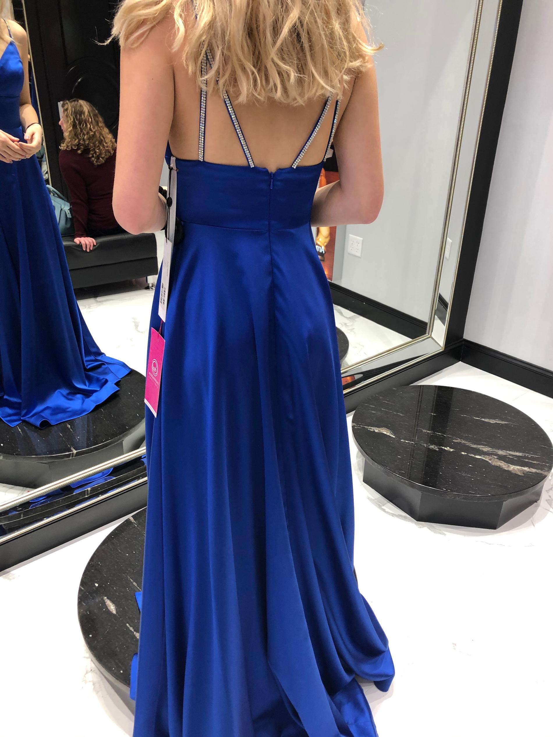 Jovani Size 00 Prom Plunge Satin Royal Blue A-line Dress on Queenly