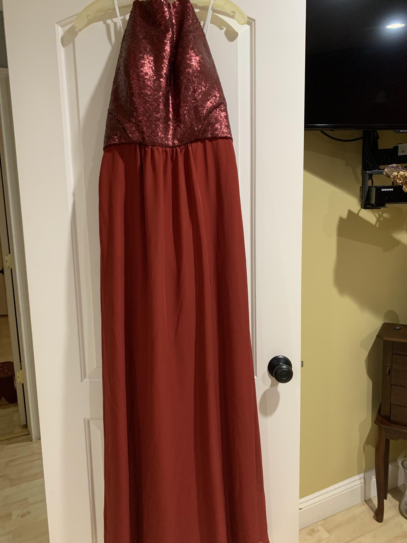 Size 14 Prom Halter Red Floor Length Maxi on Queenly