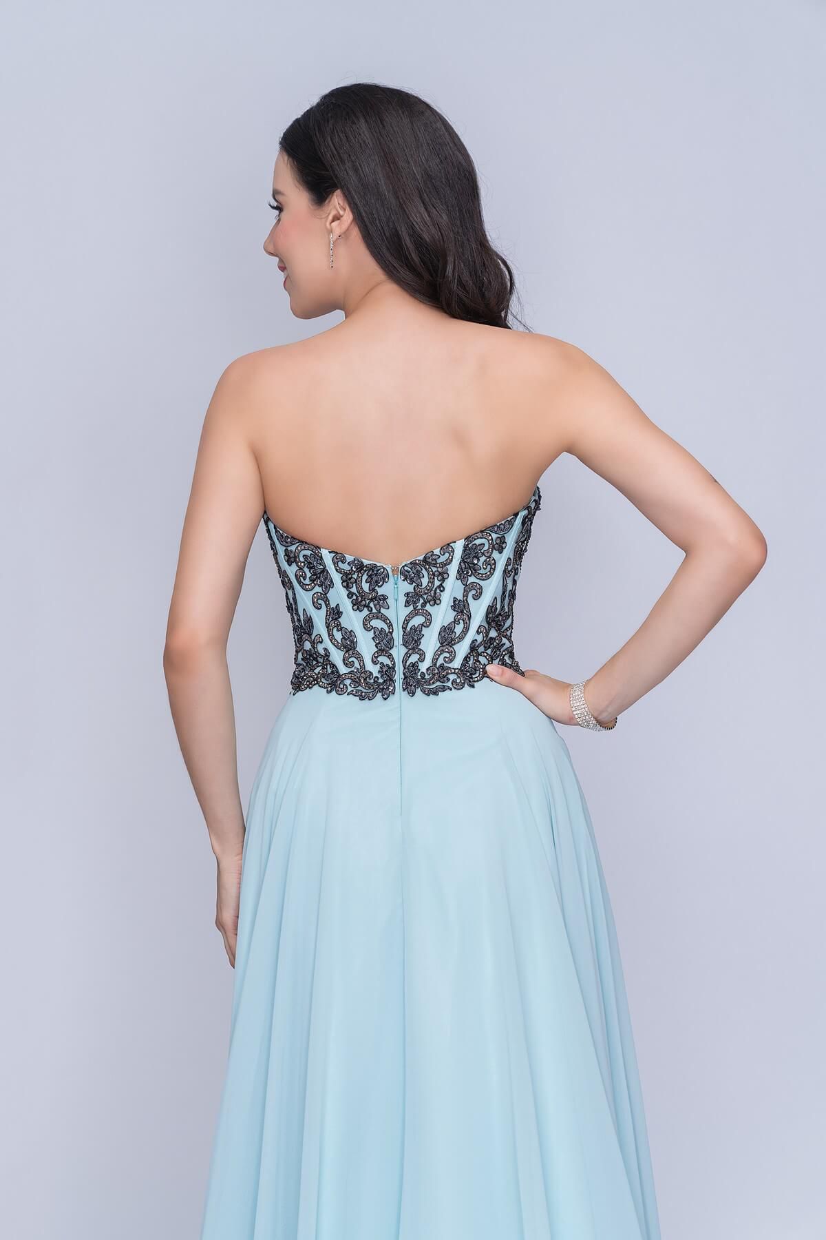 Style 3140 Nina Canacci Size 6 Prom Strapless Light Blue A-line Dress on Queenly