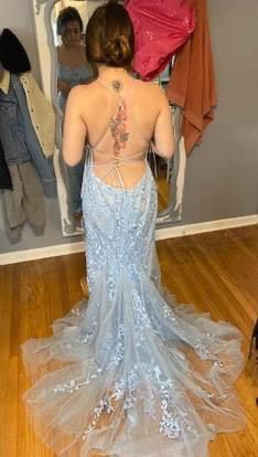 Size 12 Prom Light Blue A-line Dress on Queenly