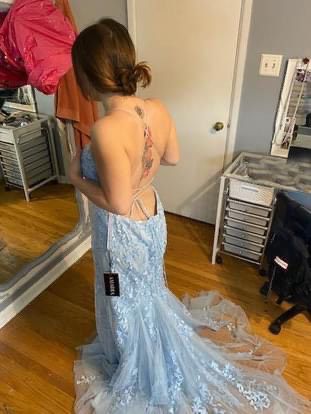 Size 12 Prom Light Blue A-line Dress on Queenly