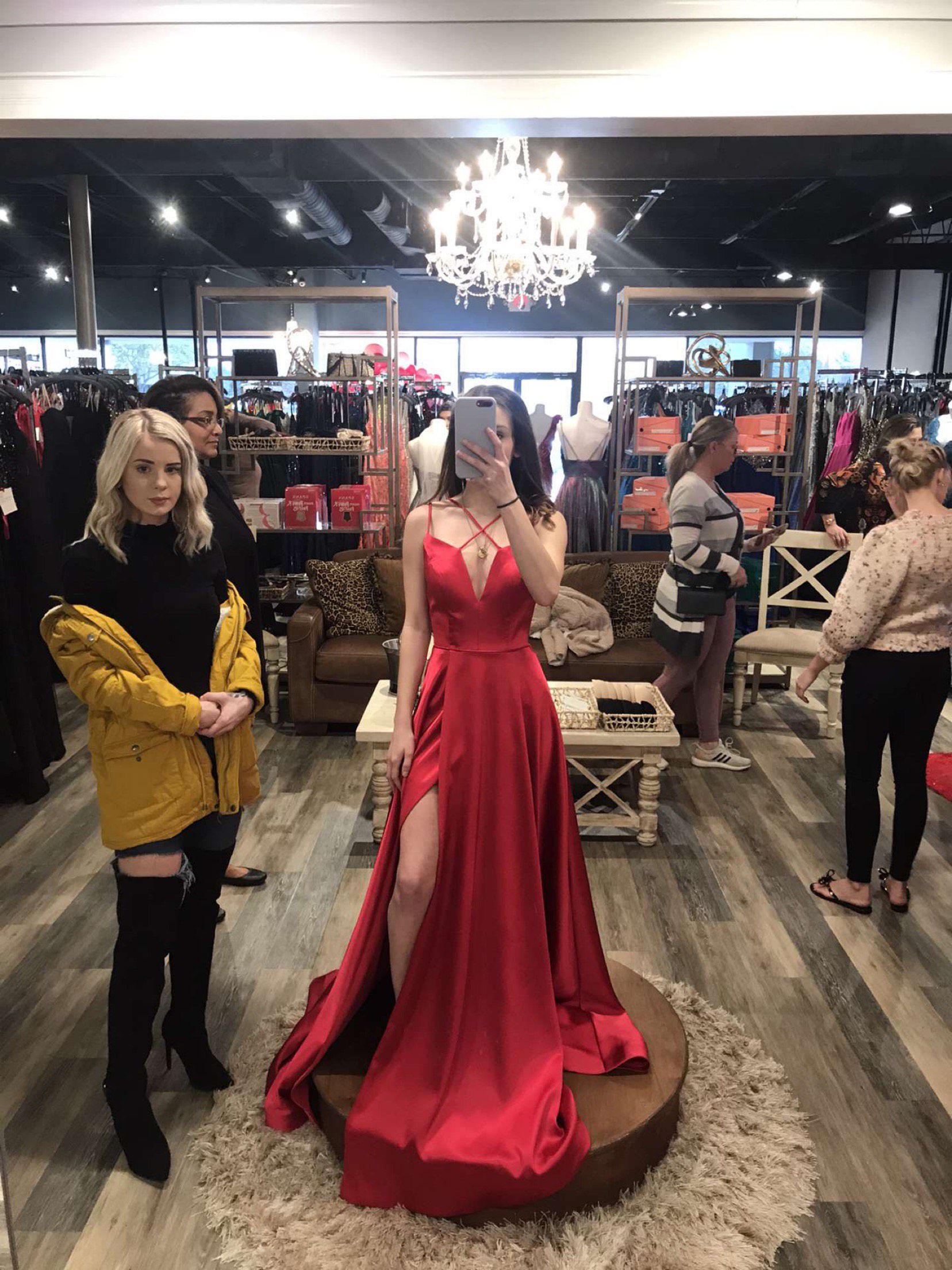Jovani Size 00 Prom Satin Red Side Slit Dress on Queenly